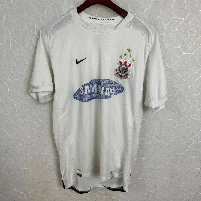 Nike Fit Mens T Shirt L White Corinthians Maglia 2007 Soccer Club Home Jersey
