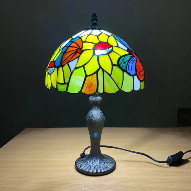 Tiffany Flower Style Table Lamp Hand Crafted 10" Multicolour Stained Glass shade