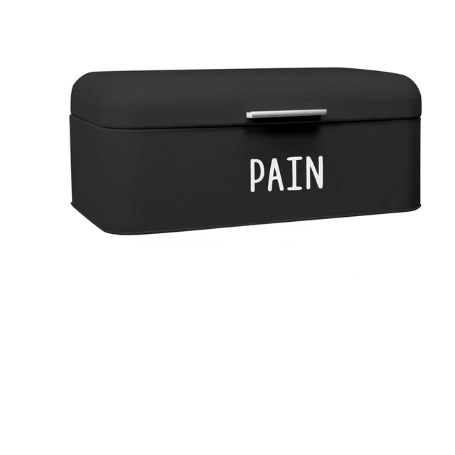Boîte à Pain Coulissante en Métal Noir Vintage - 42,5 x 23 x 16,5 cm