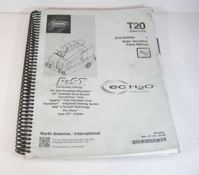 Tennant T20 Rider Floor Scrubber Scrub System Parts Manual and Schematics