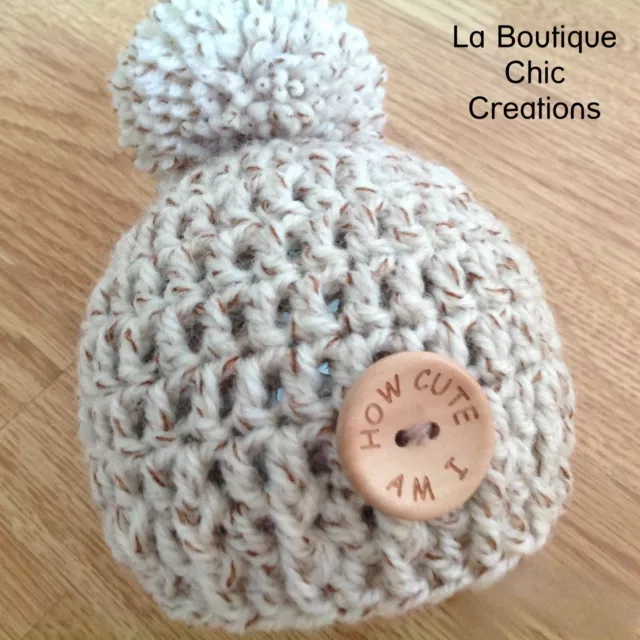 Handmade crochet knit newborn baby hat photo prop gift Pom Pom