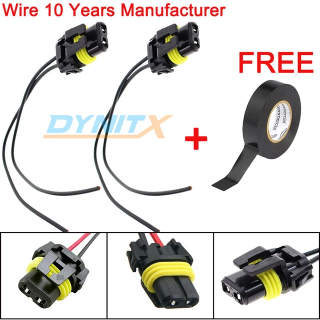 HB4 9006 Extension Wire Pigtail Female Two Harness Fog Light Socket Plug Lamp OE