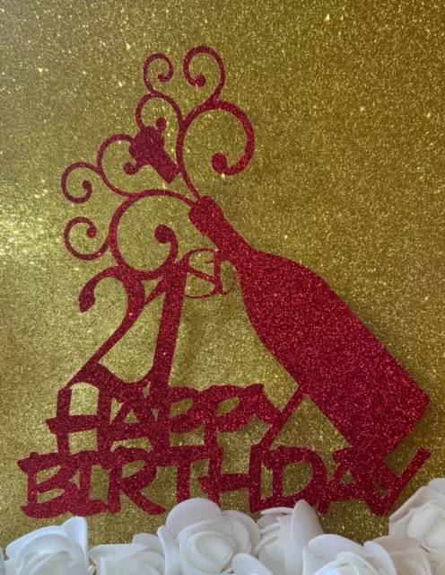 21st Birthday Glitter Champagne Bottle Personalised Cake Topper  Any Colour