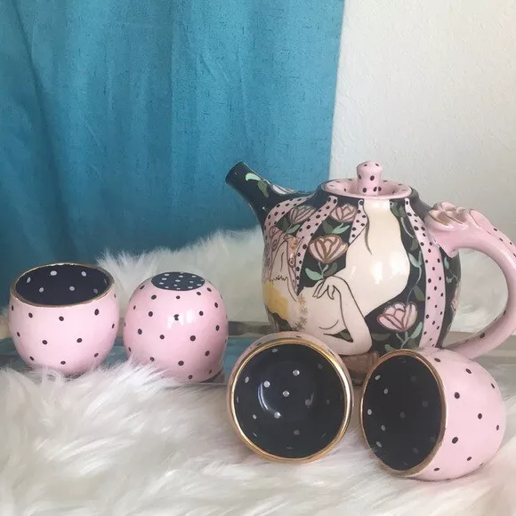 Helen Wiegand Hand Painted Collectible Tea Set Decorative Tea Pot Handmade Gift