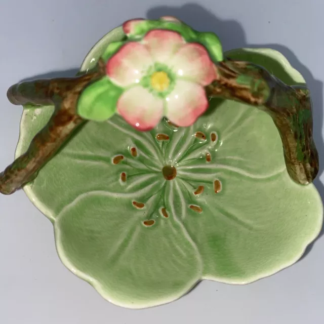 Woodland SYLVAC BASKET DISH Bon Bon Trinket  Green Leaf, Twig & Pink Blossom VGC