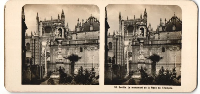 Stereo-Fotografie Fotograf unbekannt, Ansicht Sevilla, Le monument de la Place