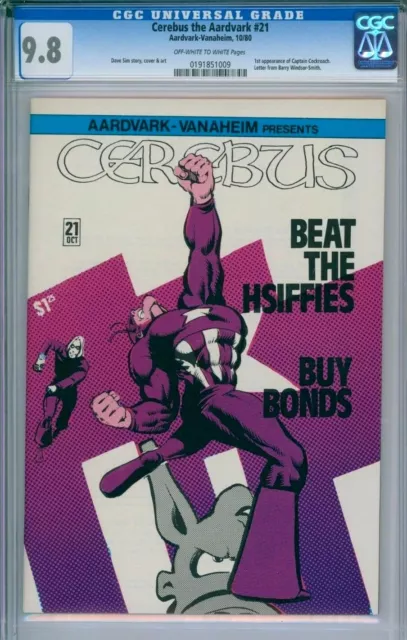 CEREBUS THE AARDVARK 21 CGC 9.8 1st CAPTAIN COCKROACH Aardvark-Vanaheim 1980