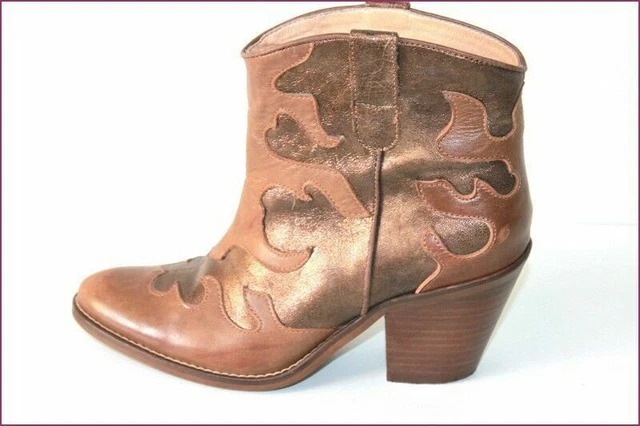 SAN MARINA Boots Cuir Marron et Bronze Doublées Cuir T 37 TBE