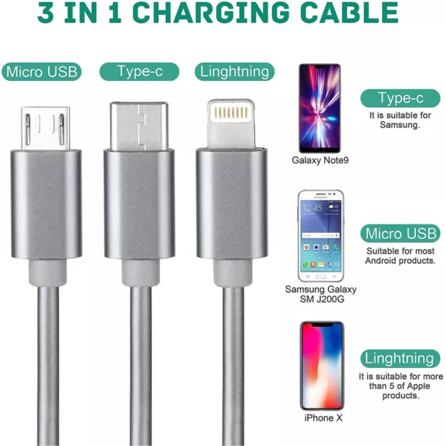 Universal 3 in 1 Multi USB Cable Charger Lead For IOS, Samsung Phone 2