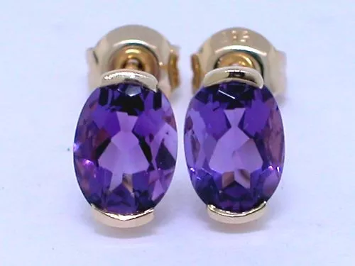 Paar Amethyst Ohrstecker 585 Gelbgold 14Kt Gold natürliche facettierte Amethyste