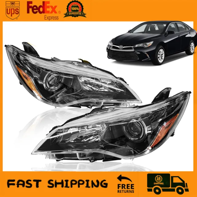 Headlights For 2015 2016 2017 Toyota Camry Black Housing Left+Right Headlamp Set