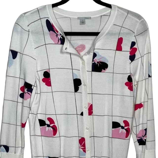 Halogen Sweater Women Medium Cardigan White Pink Floral Plaid Button Down Boho 2