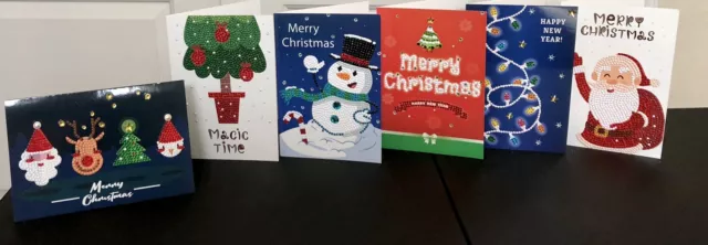 HANDMADE SET OF 6 Diamond Painting CHRISTMAS CARDS (ALREADY MADE -no envelope)