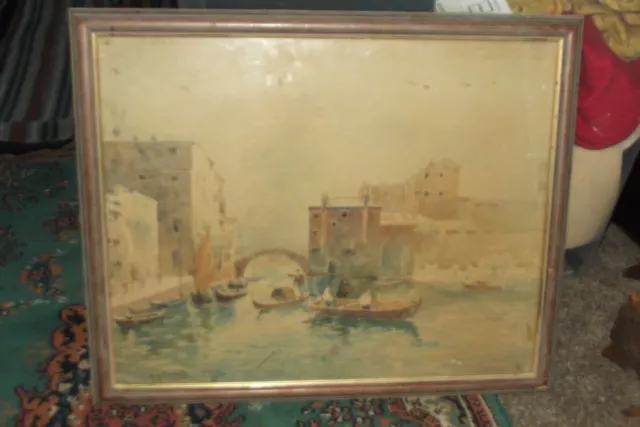 ANTIQUE Italian Watercolour painting, Gondolier Venice signed Gino Scalatelli