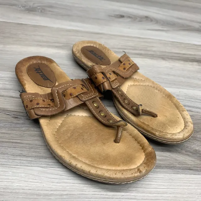 Earth Mist Almond Brown Leather Thong Slide Sandals Flats Studded Womens 6 B