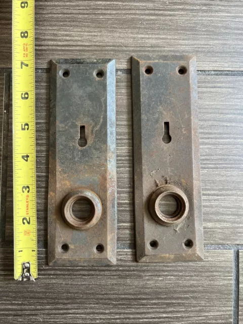 2 Antique Vintage Door Knob Back Plates With Skeleton Key Hole Backplate Salvage