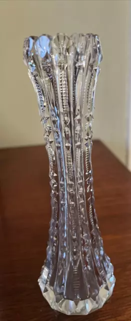 American Brilliant Cut Glass Crystal Bud Vase Notched Prism Pattern Antique