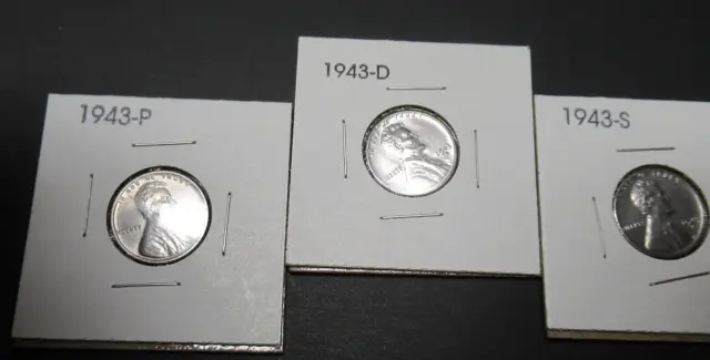 1943 P.d.s. Lincoln Steel Wheat Penny Set/Lot - Choice Bu - 3 Coin Set