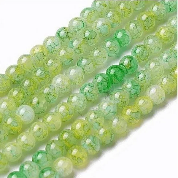 98 perles ronde en verre craquelé fabrication bijoux 8 mm VERT JAUNE