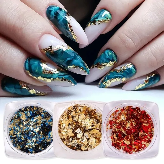 Aluminum Nail Foil Gold Silver Sequins 3D Flake Sticker Nail Glitter Chrome