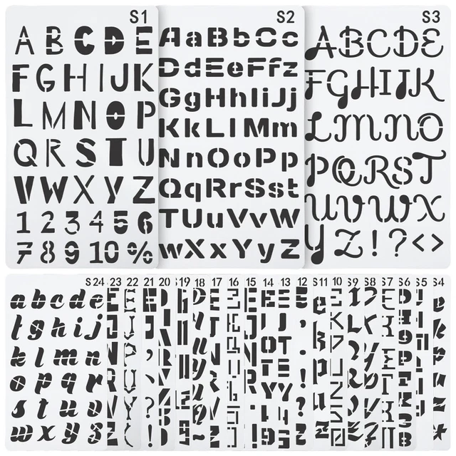 Lot De 4 Pochoirs Lettres Anglaises A4 - Alphabet Superposé Pour Scrapbooking Et Gaufrage