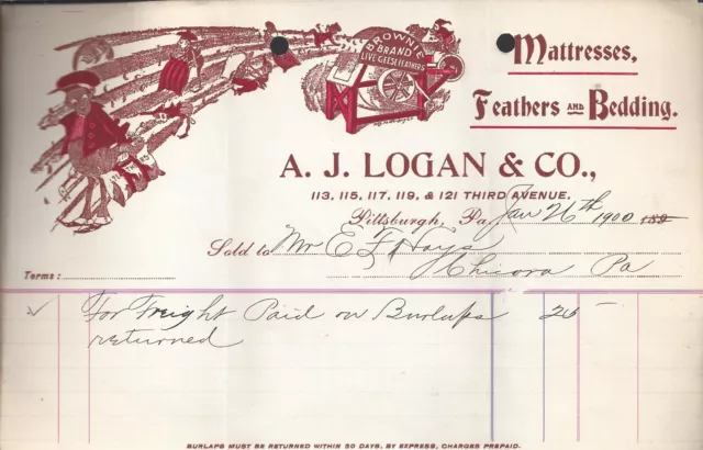 1900 A.J. Logan & Co. Pittsburgh Pa Receipt Antique Ephemera