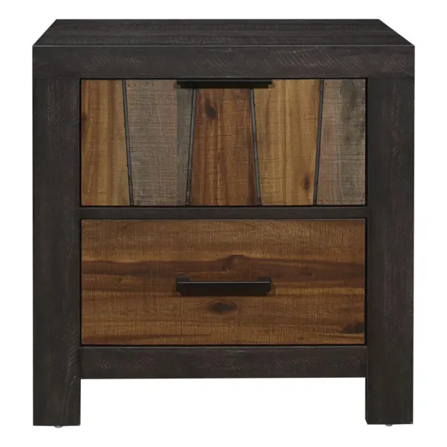 Unique Style Nightstand 1pc Multi-Tone Wire Brushed Finishes 2x Dovetail Drawers