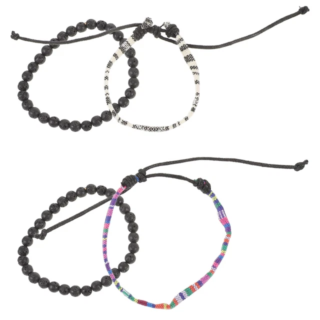 4pcs Elastic Stone Beaded Bracelet Round Bead Stretch Bracelet Unisex Woven