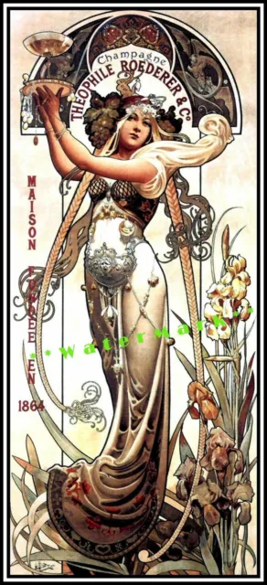289559 Champagne Theophile 1864 Mucha Nouveau Lady PRINT POSTER UK