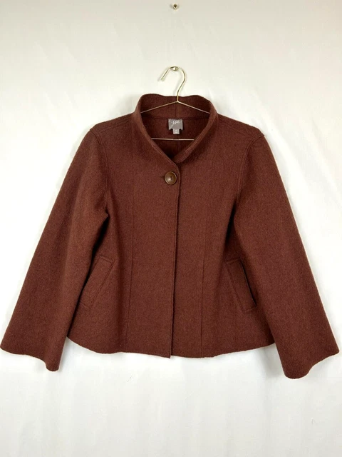 J. Jill 100% Boiled Wool Jacket Women's Medium Brown High-Neck Pockets