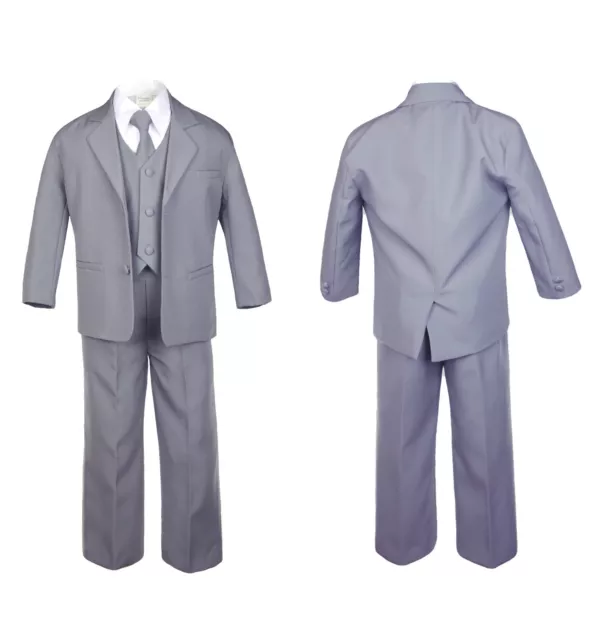 5pc Baby Toddler Boy Teen Formal Wedding Party Event Medium Gray Suit Tuxedo