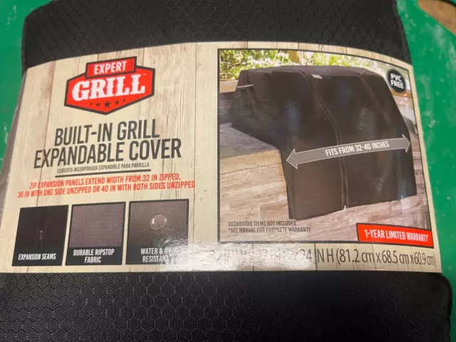 Expert Grill Expandable Built-In Grill Cover, Fits 32" to 40"W Grills, Black