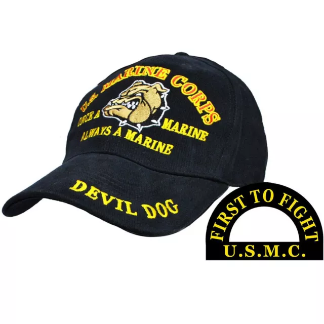 U.S. Marine Corps Devil Dog Black Hat USMC Cap OFFICIALLY LICENSED