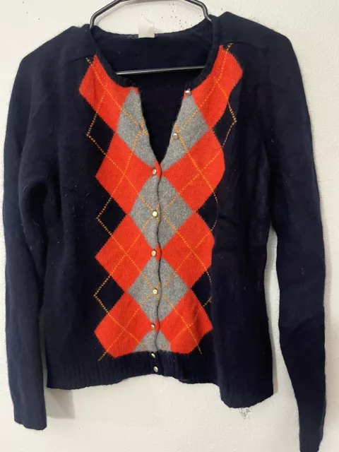 J. Crew Caryn Cardigan Gold Button Up Sweater Women’s Medium Navy & Orange EUC