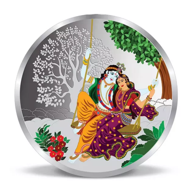 Bis Poinçonné Radha Krishna Sur Le Swing 999 Pure Pièce Argent 100 GM