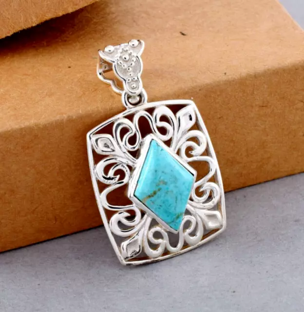 Natural Sterling Turquoise Pendant Necklace Handmade Jewelry Gift