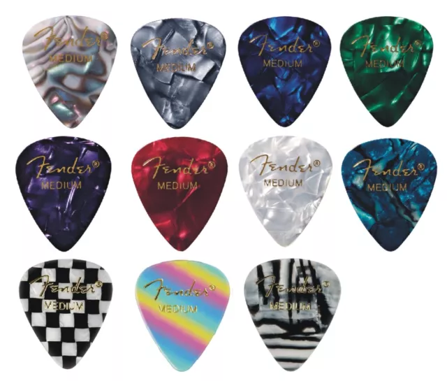 FENDER Premium Celluloid 351 Shape Guitar Picks - 12 picks with choice of Colour