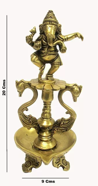 8" India Brass Designer Ganesha Diya Oil Lamp Statue Ganesh Home Decor Gift Art