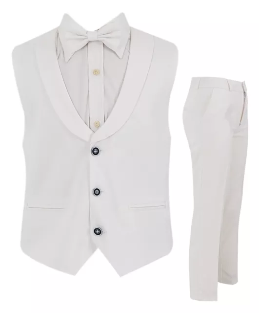 Baby Boy Communion Waistcoat Suit  Christening Linen Cotton White 3 Piece Set