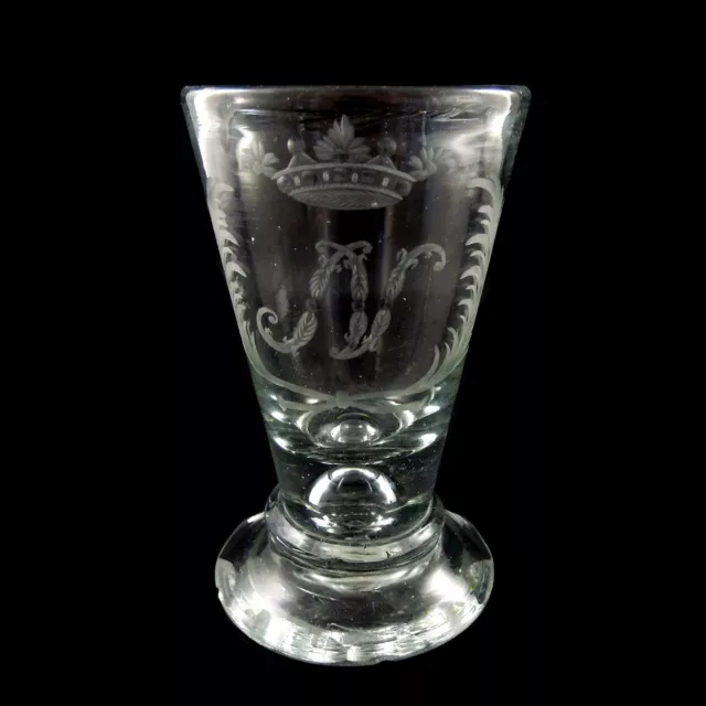 Schnapsglas mit Luftperle und bekröntem N, Thüringen um 1770-80.