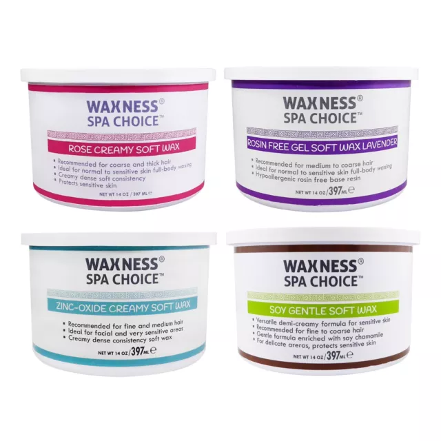 Waxness Spa Choice Soft Wax Tins 14 oz Pack of 4 - Rose, Lavender, Zinc, Soy