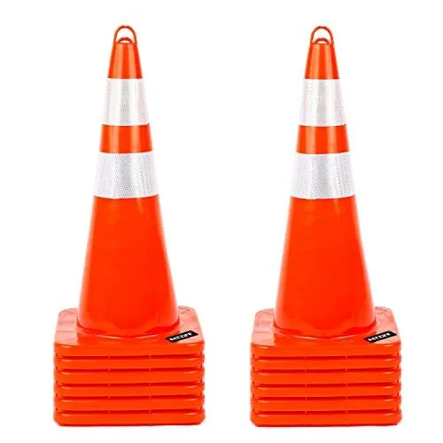 12Pack Traffic Safety Cones 28'' inches with Reflective Collars, Durable PVC