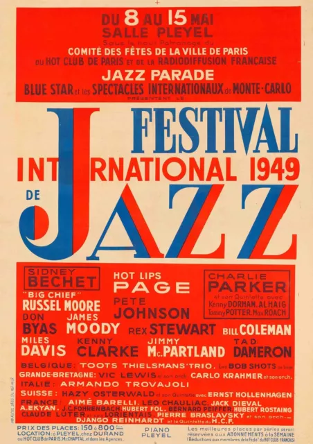 JAZZ FESTIVAL PARIS 1949 POSTER PRINT A2 Concert Music Band Vintage 40s Wall Art