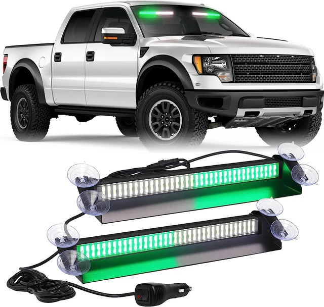 Emergency Dash Strobe Lights 144 LED Green White Warning Hazard Safety 2X 14.5 I