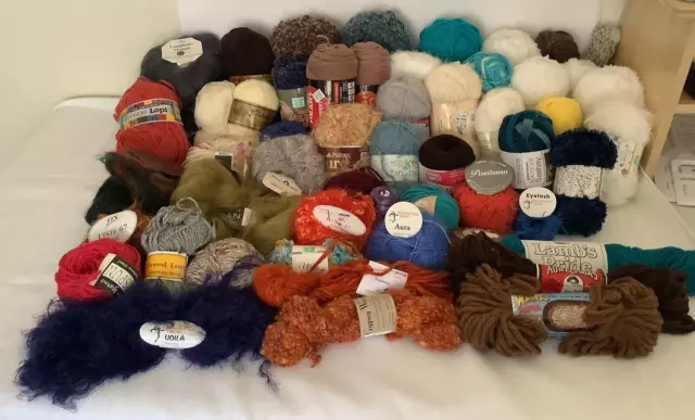 YARN LOT #1  MIXED LOT 50+ Skeins Mohair Acrylic Mostly Full & Partial VTG Euro