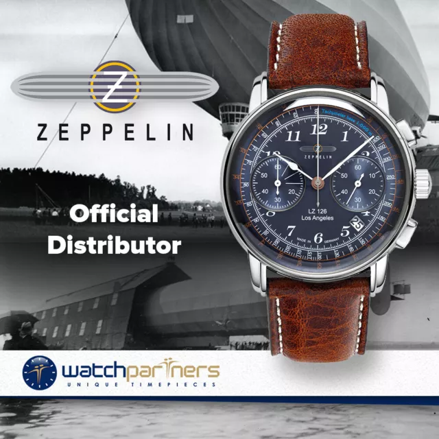 Zeppelin LZ126 Los Angeles Chrono Watch SS 42mm case Tachymeter Blue Dial 7614-3