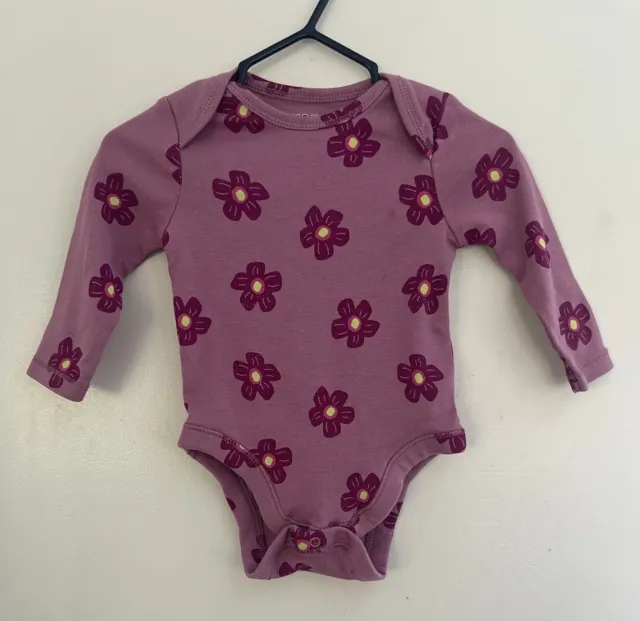 Old Navy Baby Girls Floral Printed 100% Cotton Long Sleeve Bodysuit Purple 3-6 M