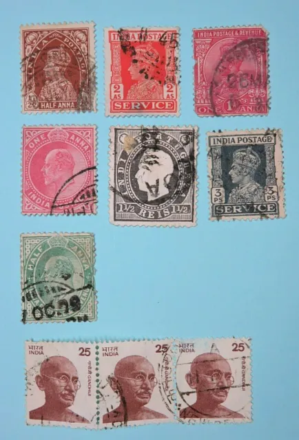 Collection of 10 Various Vintage Indian Postage Stamps