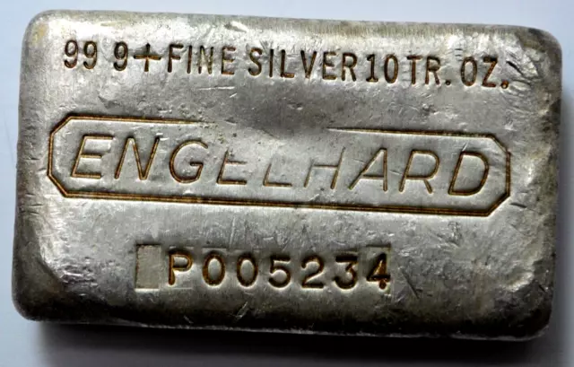 ENGELHARD 10 Ozt 999+ SILVER HAND POURED BAR LOW SERIAL NUMBER VINTAGE RARE LOAF 3