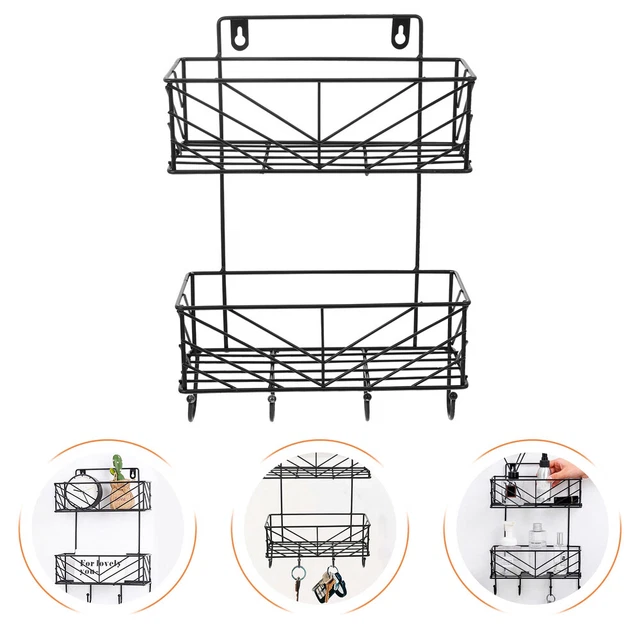 Estante de almacenamiento de hierro forjado organizador desmontable estante contenedores negros almacenamiento en pared